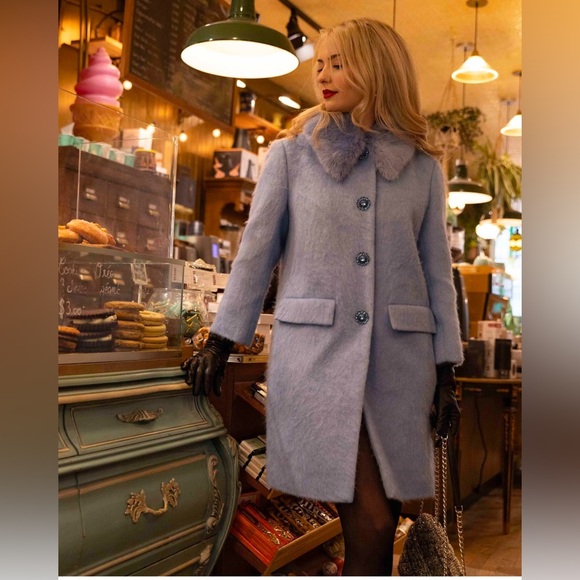 Kate spade Wild Ones Faux Fur Trim Coat Size 2 Like New. - Picture 6 of 8